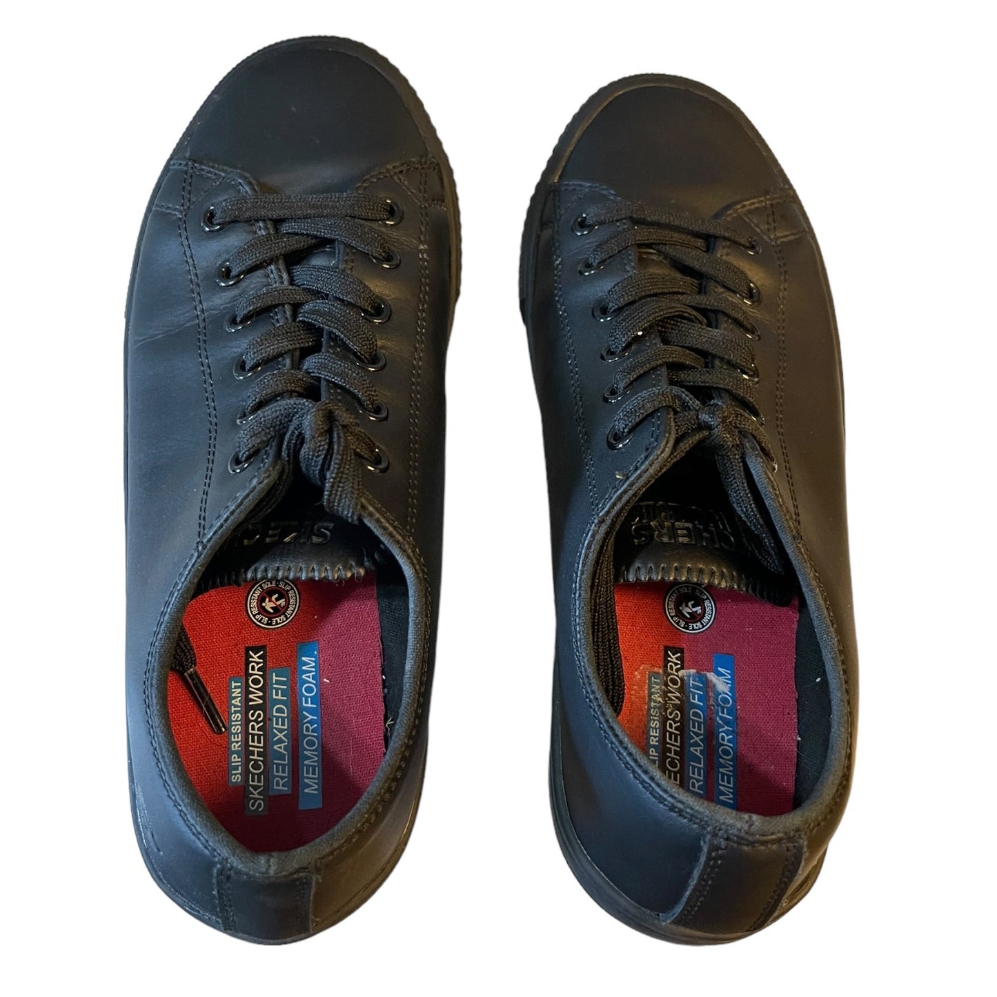 Skechers Work Black Leather Non Slip Relaxed Fit Shoes Size 9.5