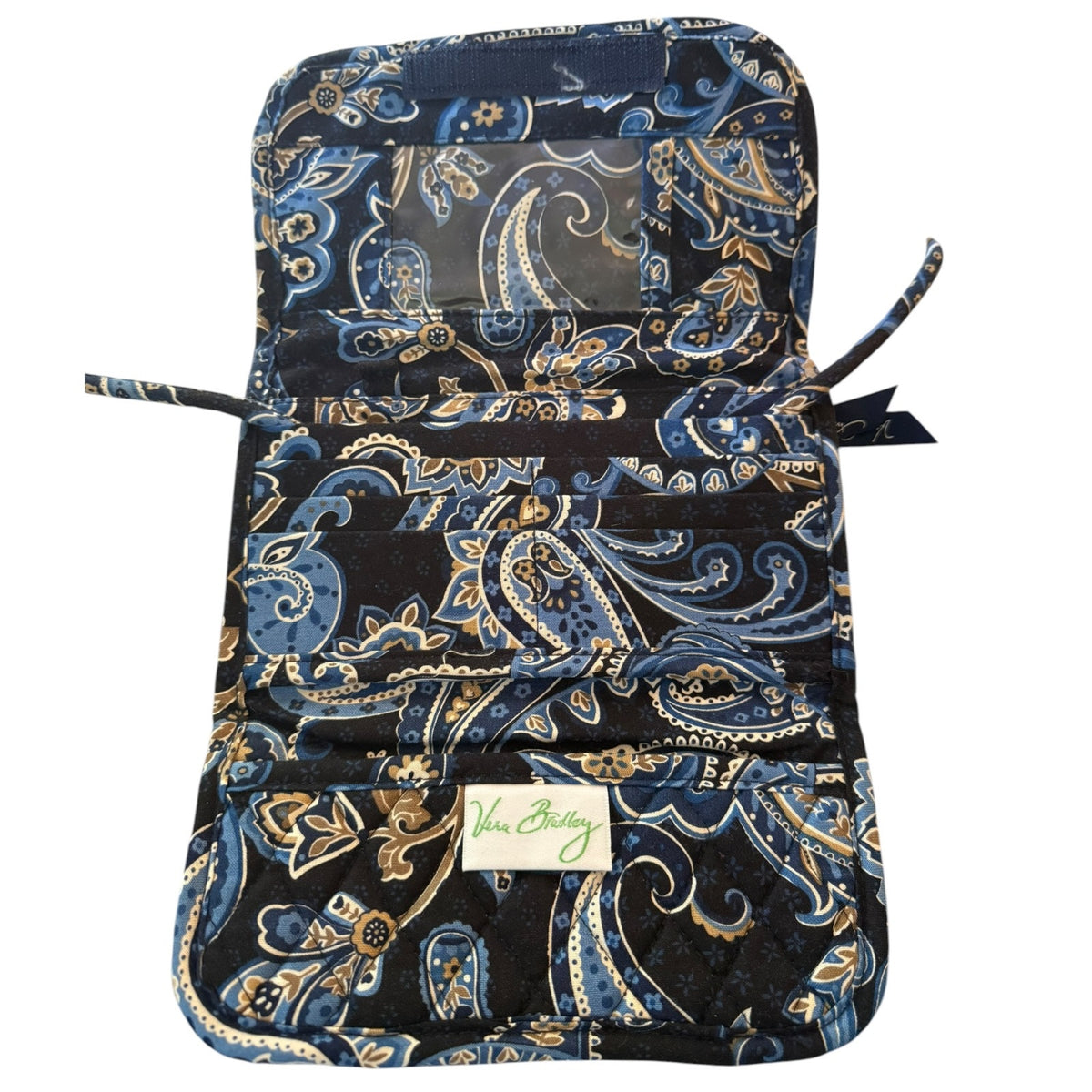 Vera Bradley Windsor Navy Cotton Quilted Paisley Crossbody Wallet Purse