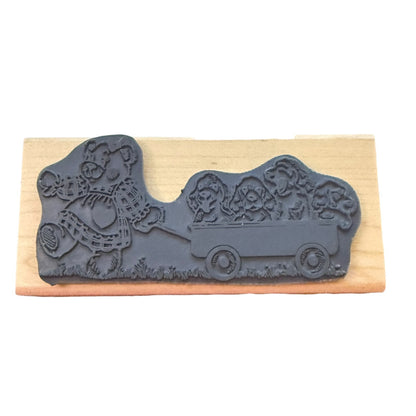 Stampendous 1994 Puppy Wagon With Bear Dogs N011 Rubber Stamp