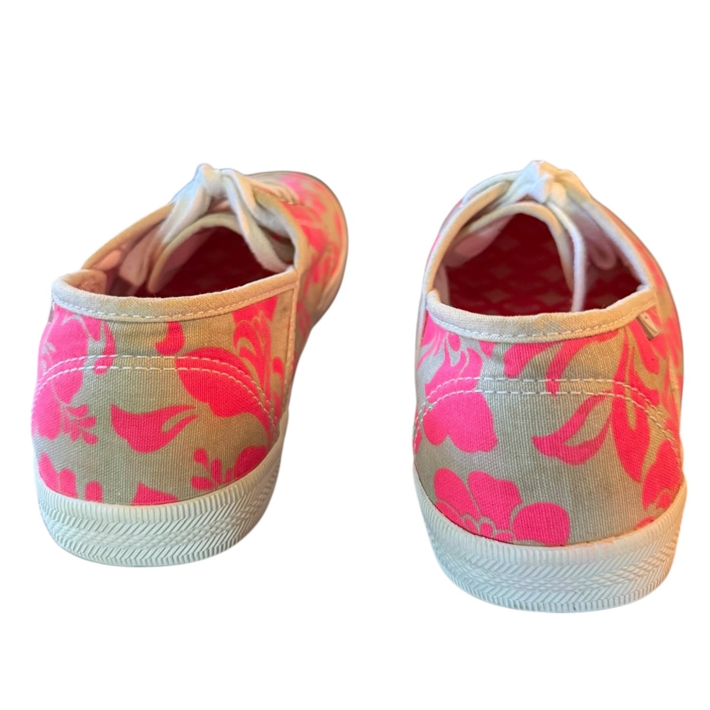 Roxy Pink Gray Floral Lace Up Sneakers Shoes Size 10