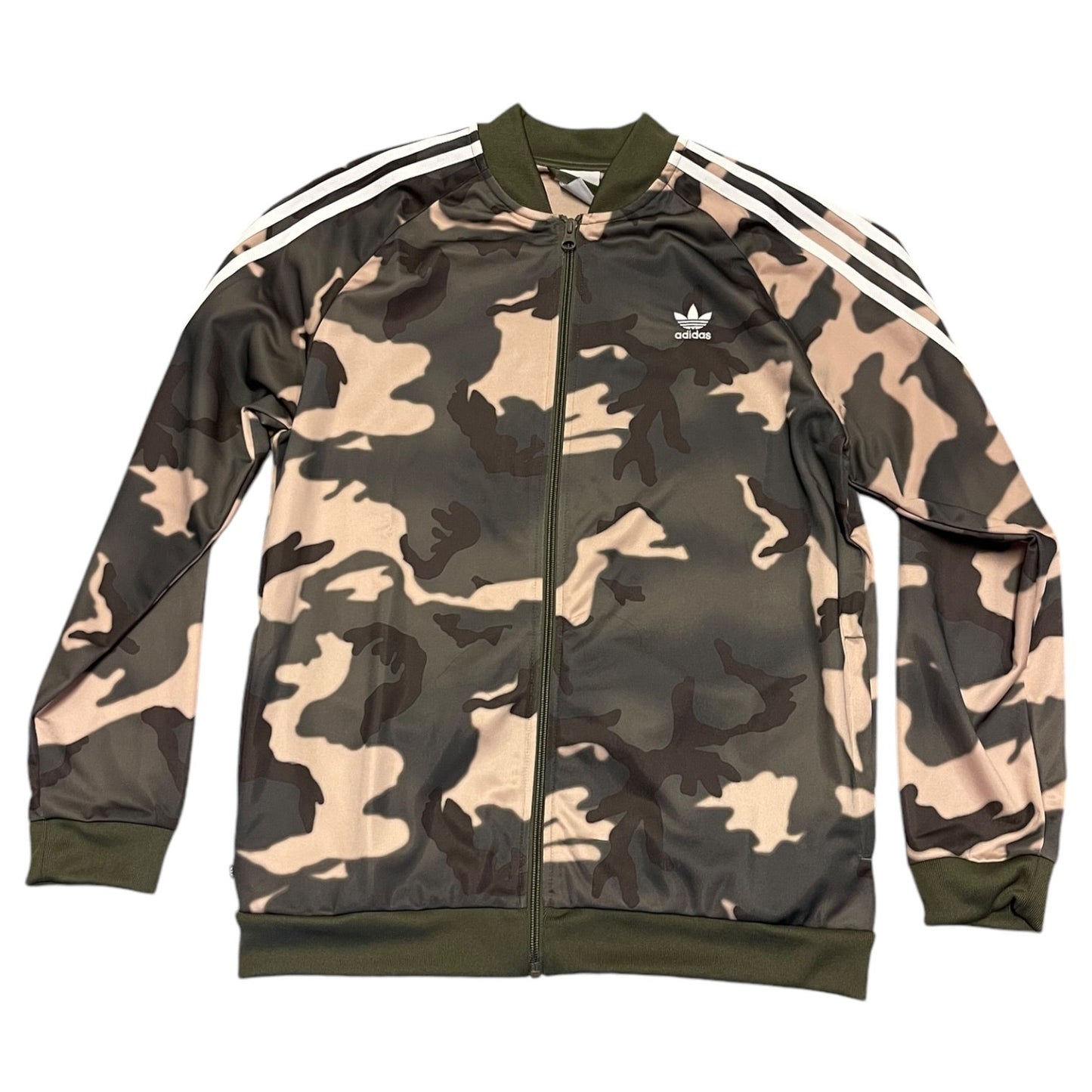 Camouflage jacket with Adidas logo on a white background