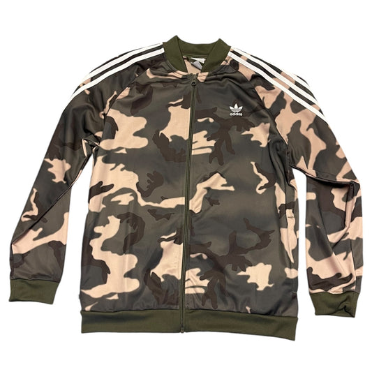Camouflage jacket with Adidas logo on a white background