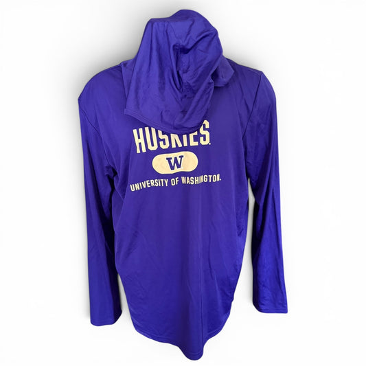 Purple hoodie with 'Huskies' and 'University of Washington' text on a white background