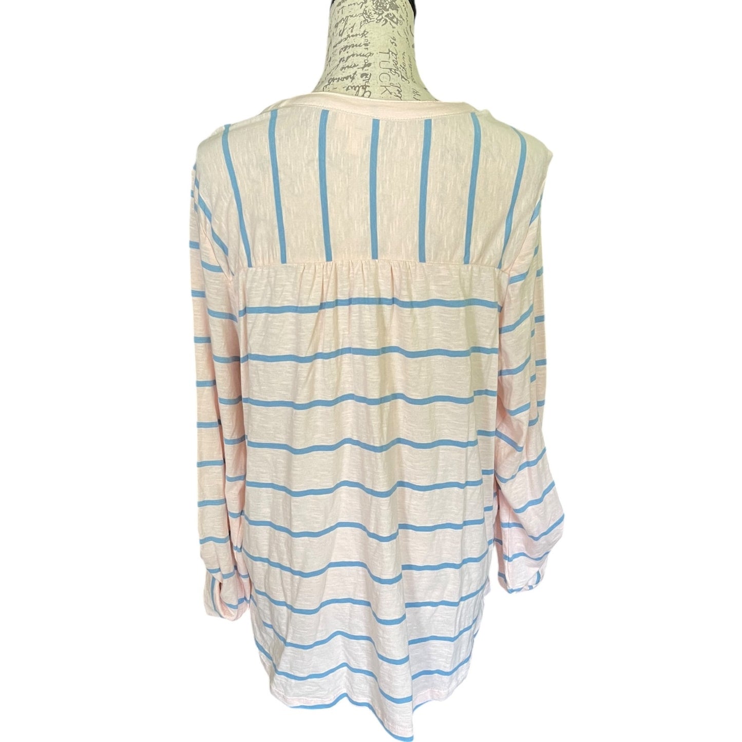 Style & Co Pink With Blue Cotton Stripes Shirt Size X-Large