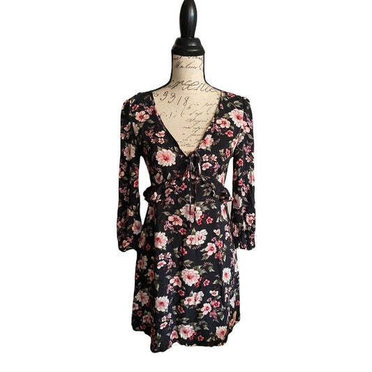 Front of Floral dress on a mannequin against a white background