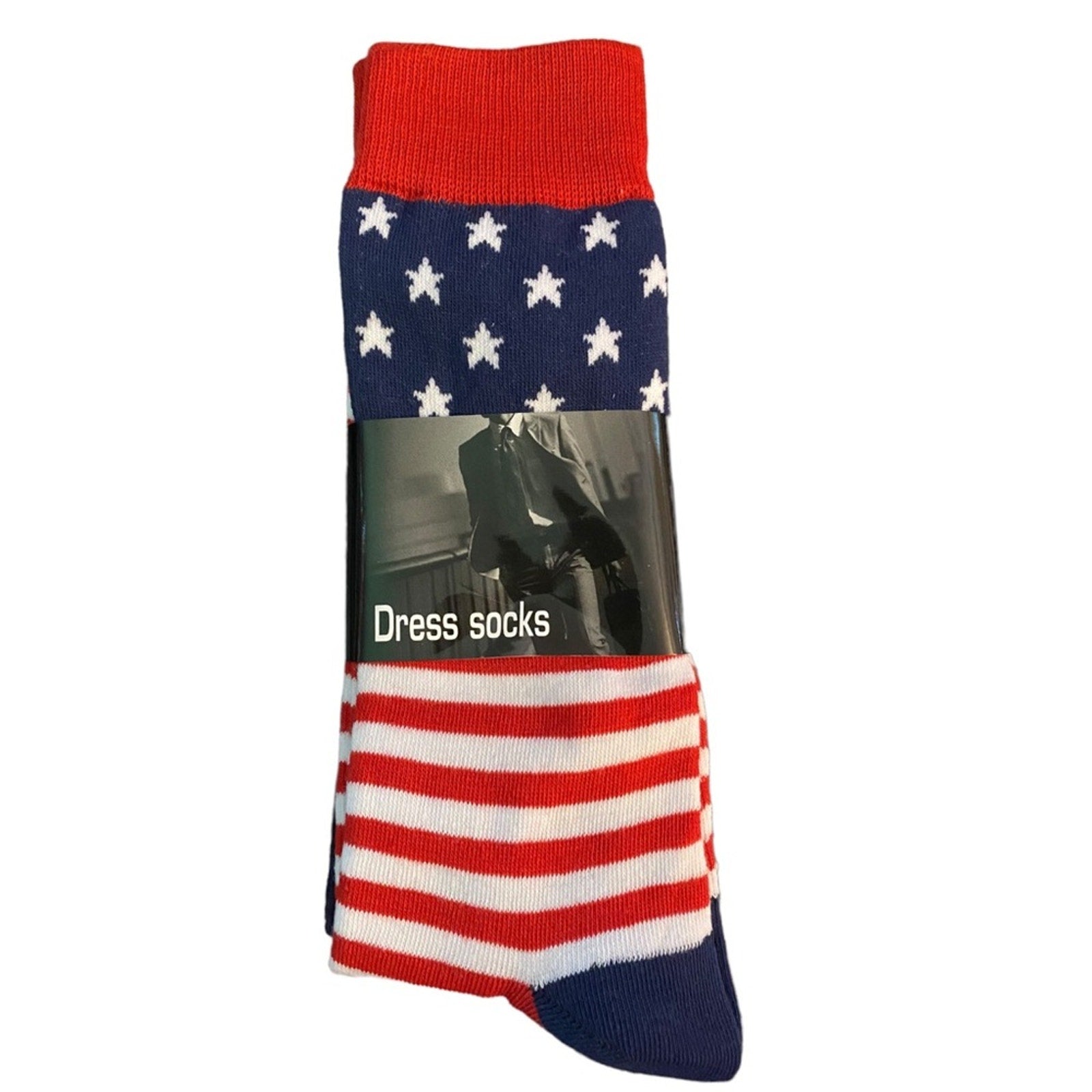 Dress sock with American flag design on a white background