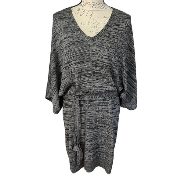 Ana Gray V Neck Belted Sweater Dress front