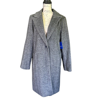 A long sleeve single button front wool blend coat by Apt 9 displayed on a mannequin, featuring a herringbone pattern.