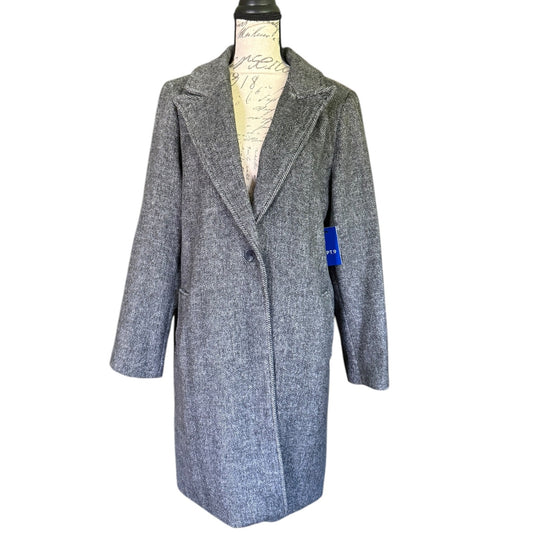 A long sleeve single button front wool blend coat by Apt 9 displayed on a mannequin, featuring a herringbone pattern.
