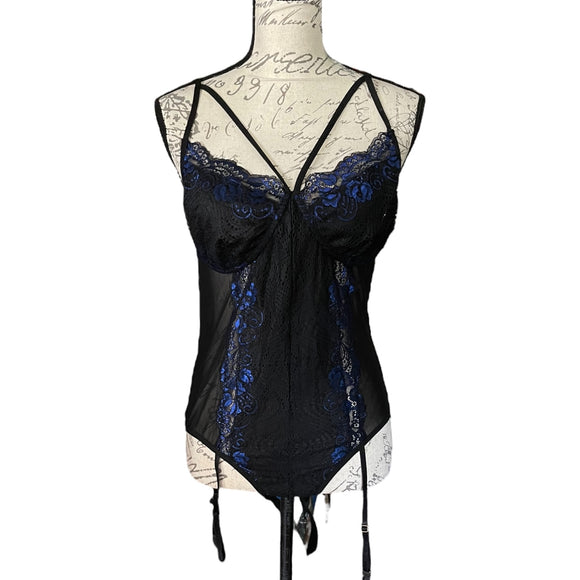 AvidLove Blue Black Lace Lingerie Nighty
