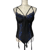 AvidLove Blue Black Lace Lingerie Nighty