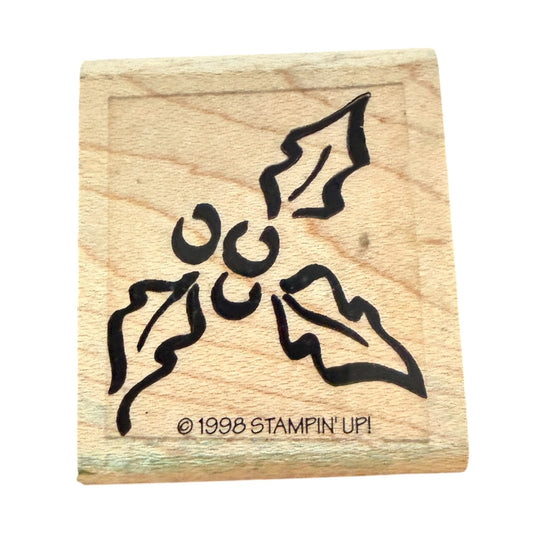 Stampin Up! Vintage 1998 Christmas Holly Plant Rubber Stamp