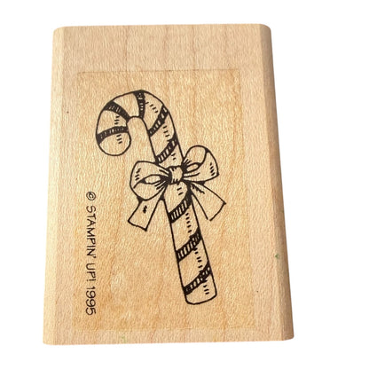 Stampin Up! Vintage 1995 Christmas Candy Cane With Bow Rubber Stamp