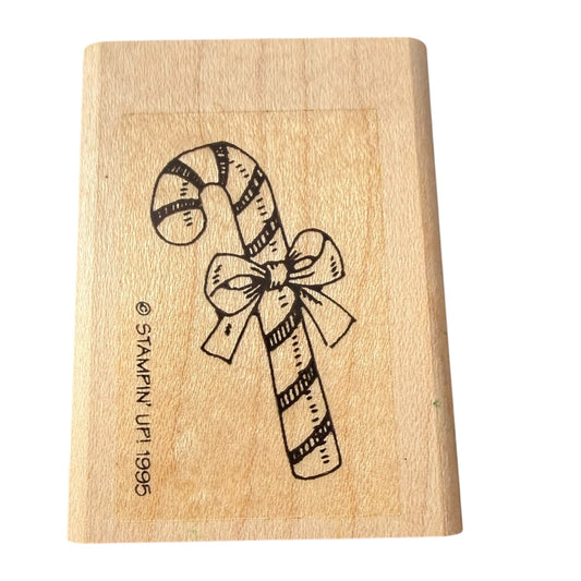 Stampin Up! Vintage 1995 Christmas Candy Cane With Bow Rubber Stamp