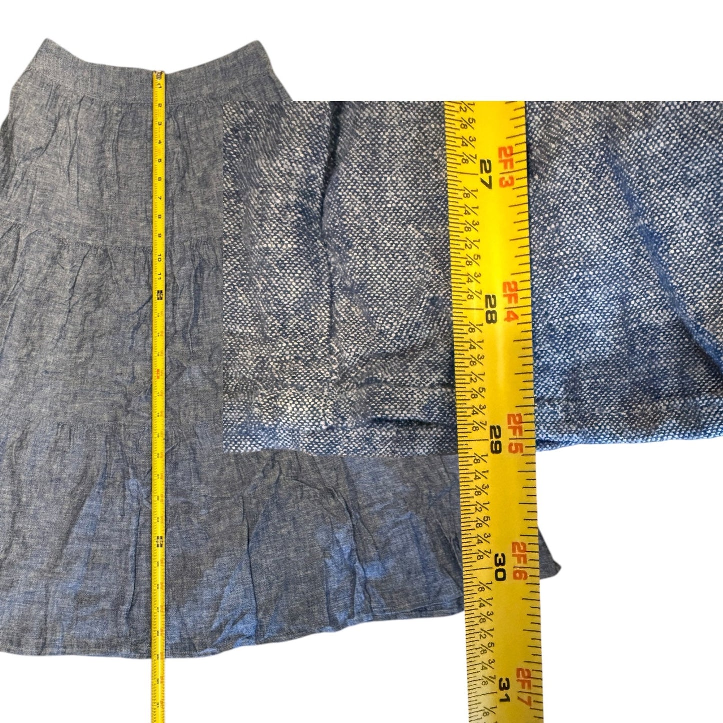Matty M Three Tiered Blue Midi Linen Blend Skirt Size Extra Small