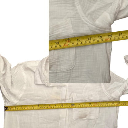 Anne Klein White Rolled Sleeve Cotton Textured Shirt Size Small