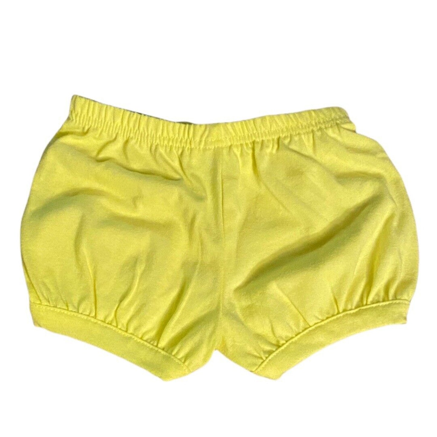 Bright yellow bloomers with an elastic waistband, photographed flat against a plain white background.
