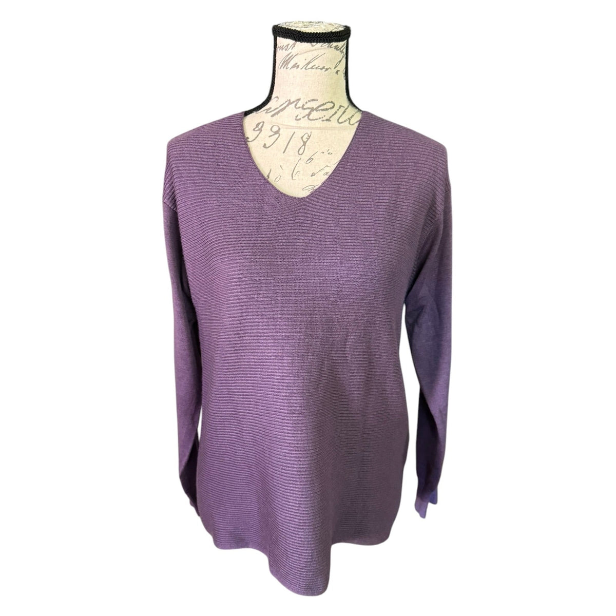 Ella Moss Purple Ribbed V Neck Long Sleeve Sweater Extra Small