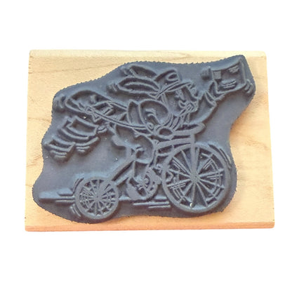 Stampendous Pedaling Posthare Bunny Rabbit On A Bike H099 1995 Rubber Stamp