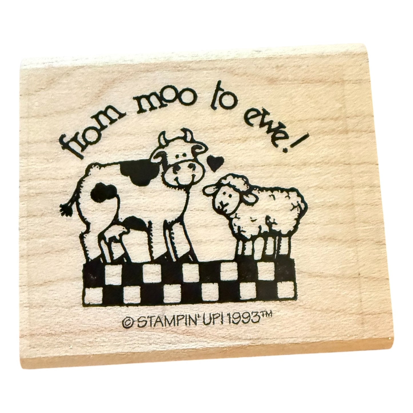 Stampin Up! Vintage 1993 From Moo To Ewe! Cow Sheep Rubber Stamp