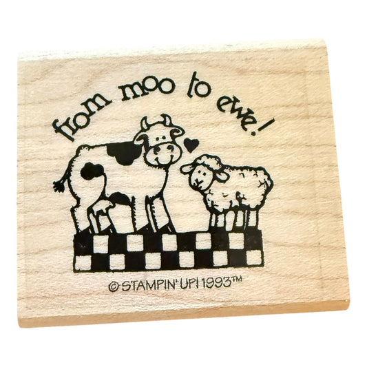 Stampin Up! Vintage 1993 From Moo To Ewe! Cow Sheep Rubber Stamp