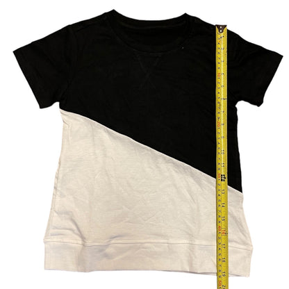 Black and white t-shirt with a measuring tape on a white background