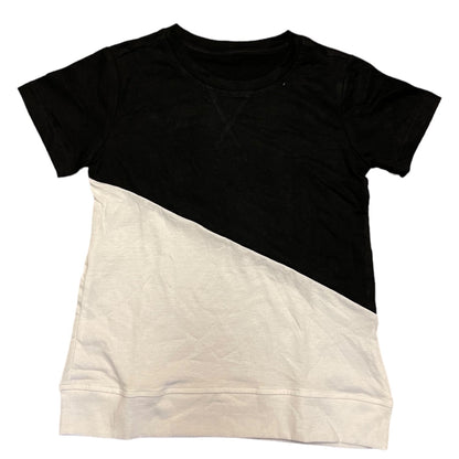 Black and white color-blocked t-shirt on a white background