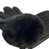 Black Faux Leather Lined Cold Weather Gloves interior