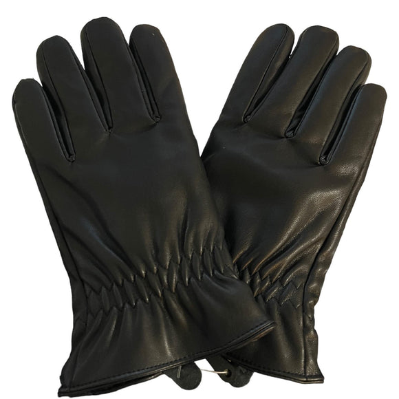Black Faux Leather Lined Cold Weather Gloves