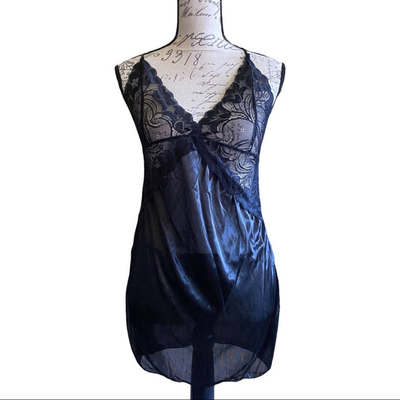 Black Lace 2 Piece Pajama front