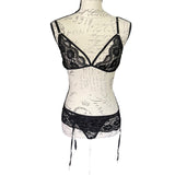 Black Lingerie Bra Panty Garter Belt & Stocking front
