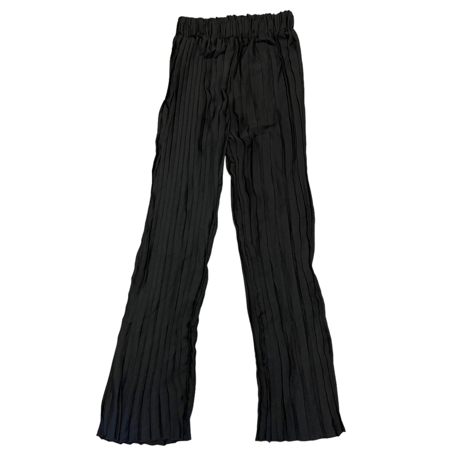 Black pleated wide-leg cover up pants with an elastic waistband, shown flat against a white background.