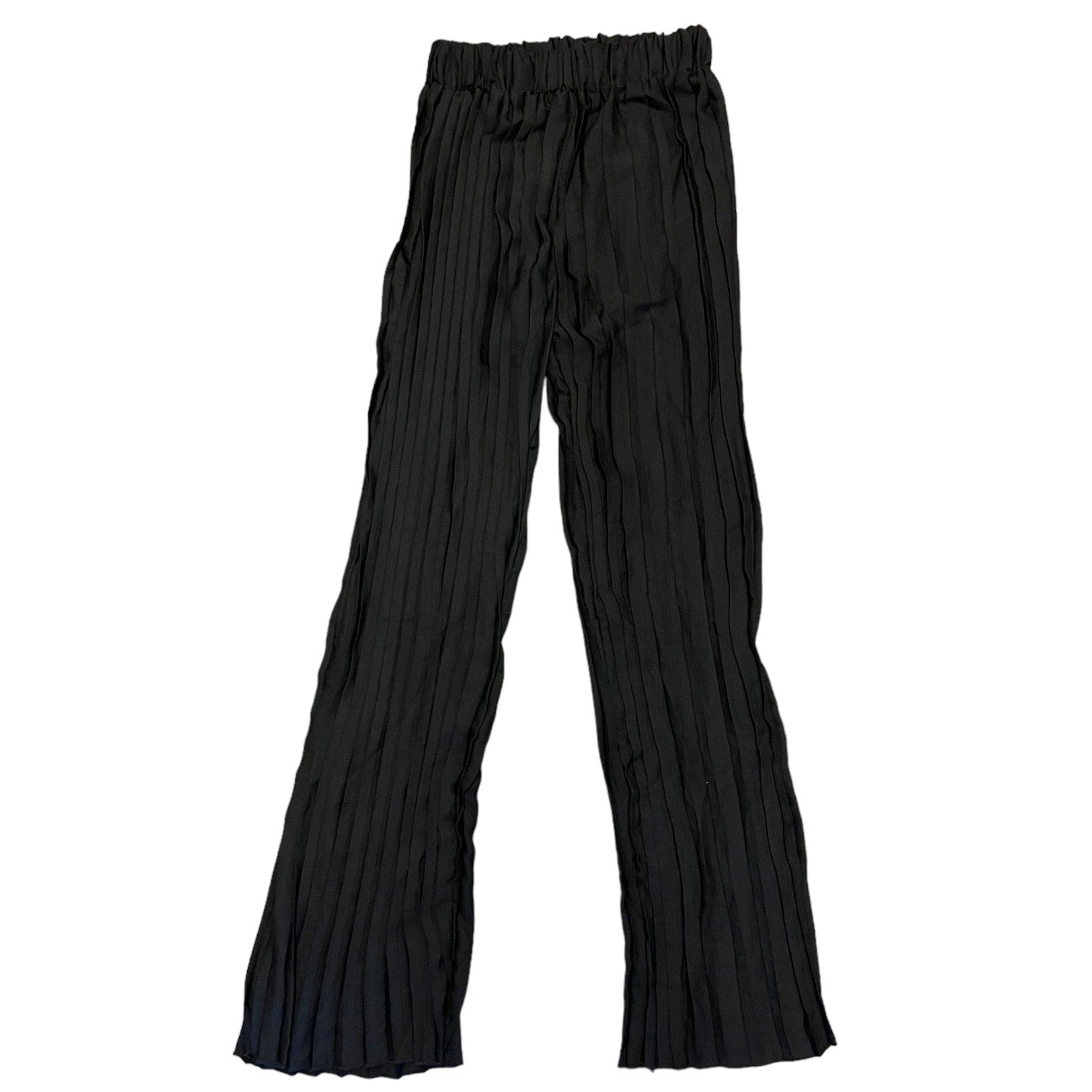 Black pleated wide-leg cover up pants with an elastic waistband, shown flat against a white background.