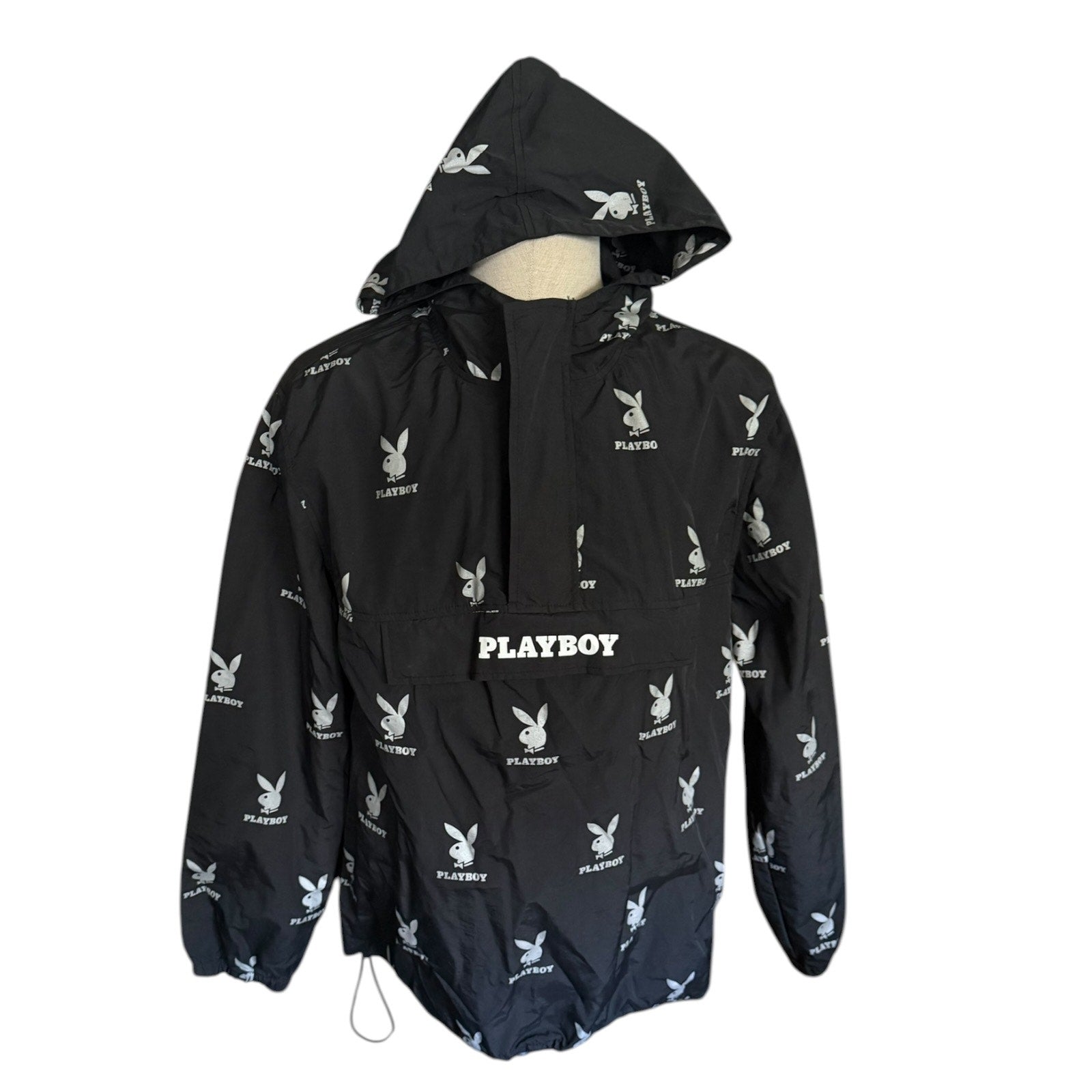 Black jacket with Playboy logo and branding on a white background