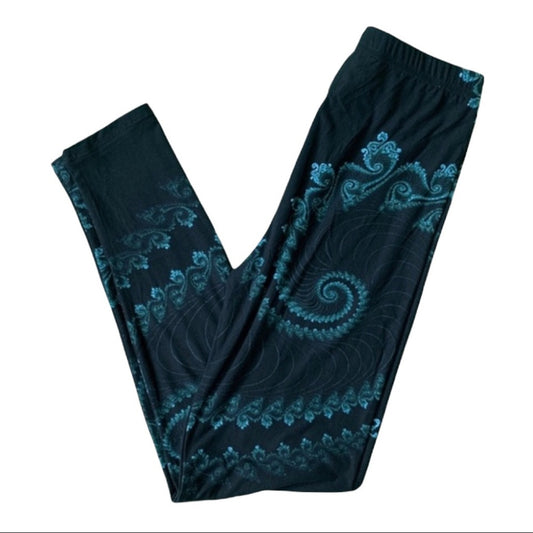 Black leggings with green patterns on a white background