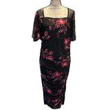 Bloomchic Black Floral Ruched Side Party Evening Dress front