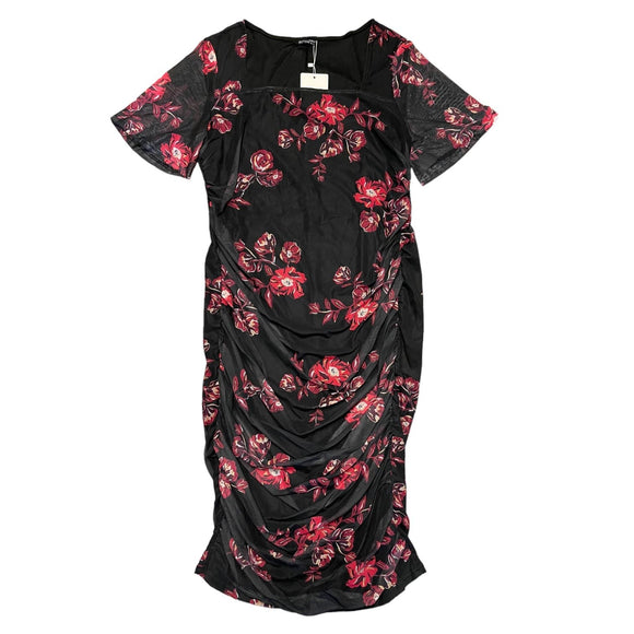 Bloomchic Black Floral Ruched Side Party Evening Dress front