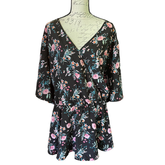 Front of black floral shirt