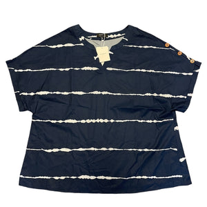 Front of blue shirt laying flat