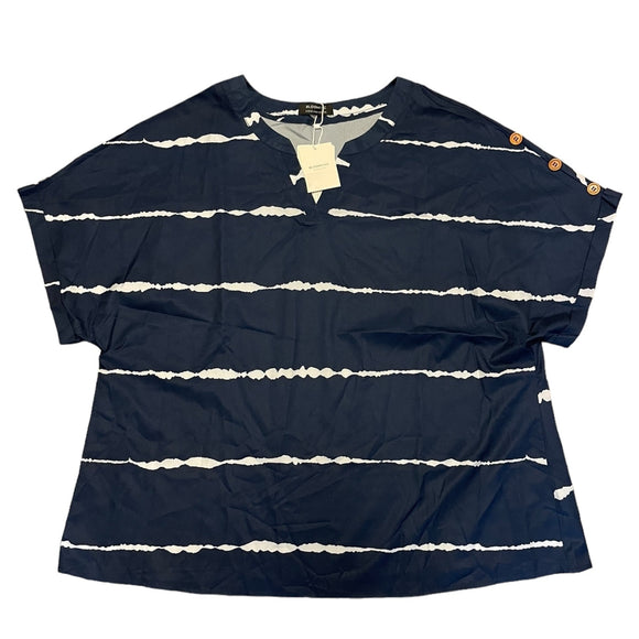 Front of blue shirt laying flat
