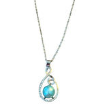 Blue faux pearl necklace set in silver view 5