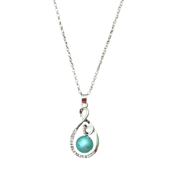 Blue faux pearl necklace set in silver view