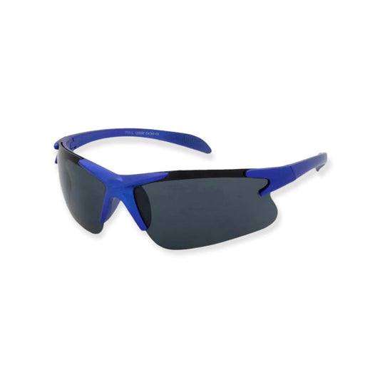Blue and black sunglasses on a white background