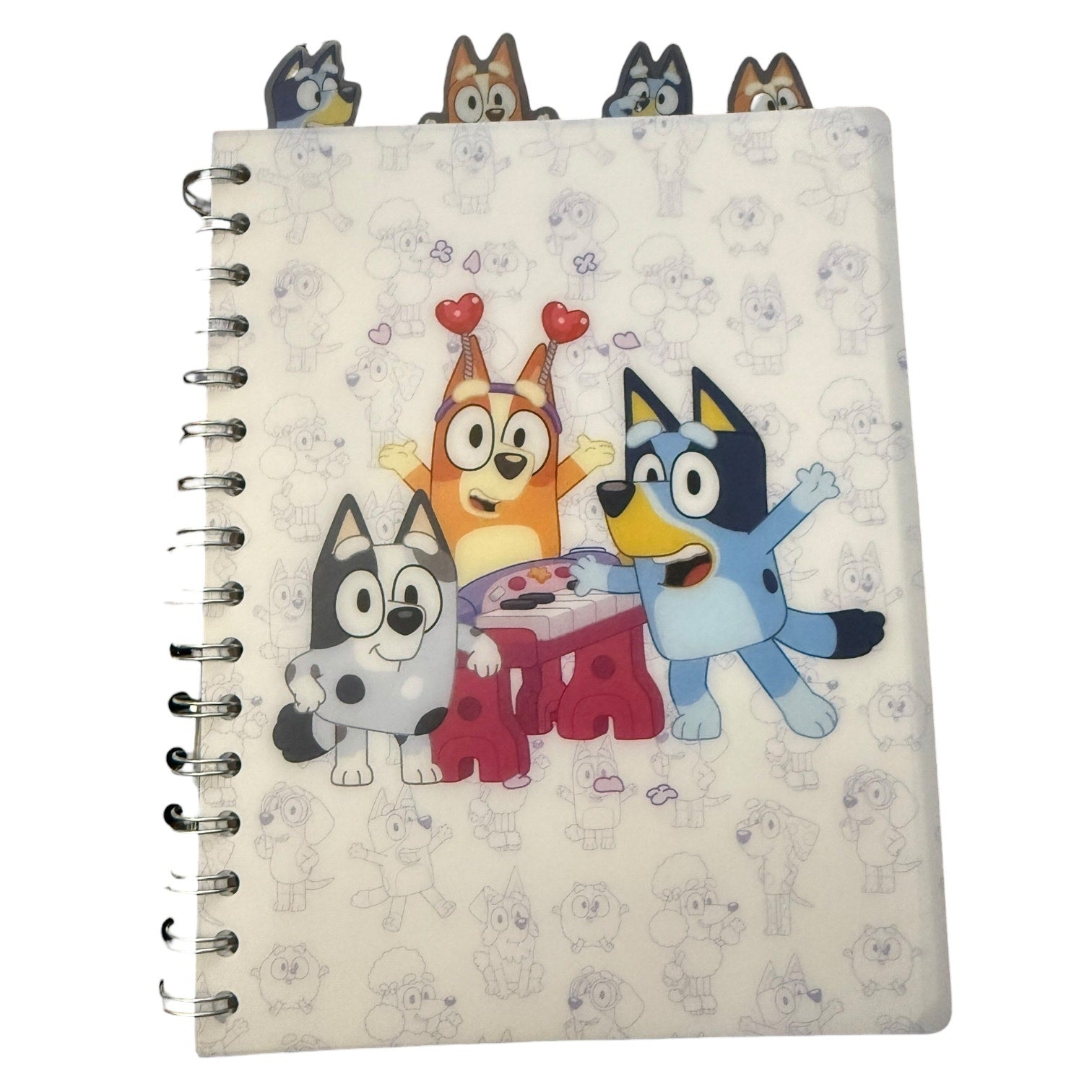 Front of Notebook with cartoon characters on a white background