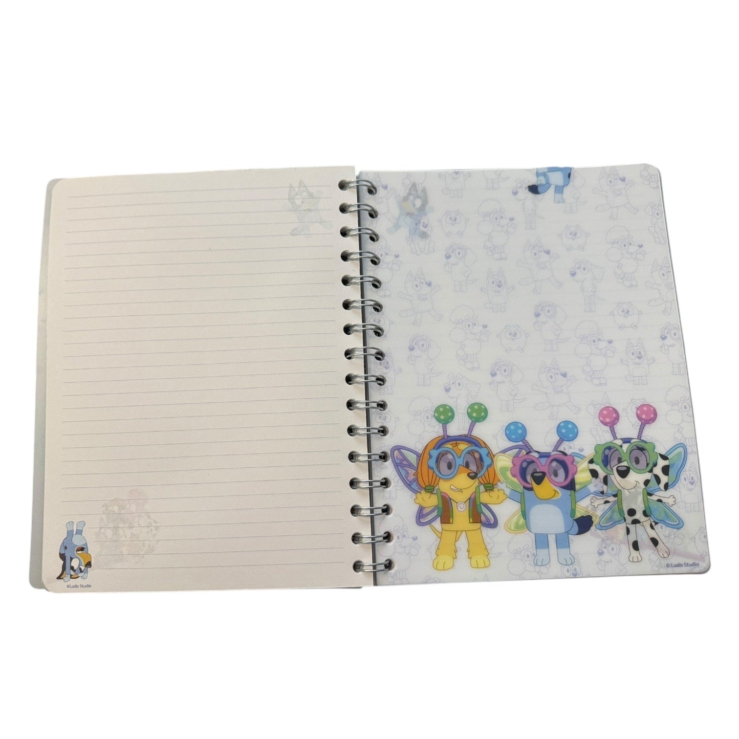 Interior of Notebook with cartoon characters on a white background