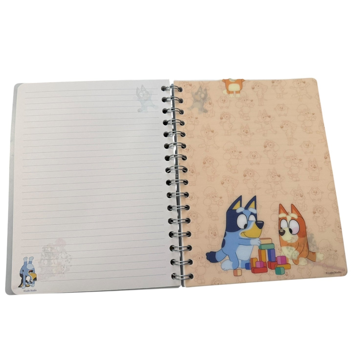 Interior of Notebook with cartoon characters on a white background