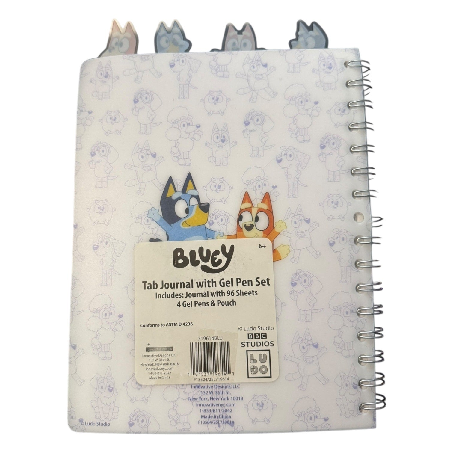 Tab Journal with Gel Pen Set featuring Bluey characters on a white background