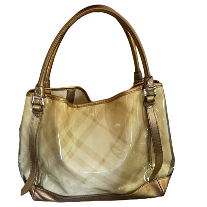 Back of gold and yellow Burberry purse