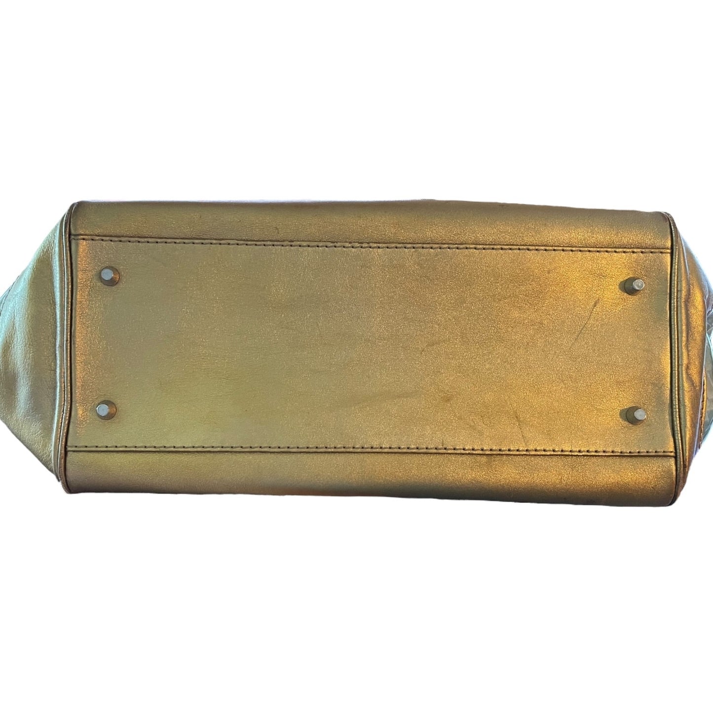 Bottom of Burberry purse with gold leather