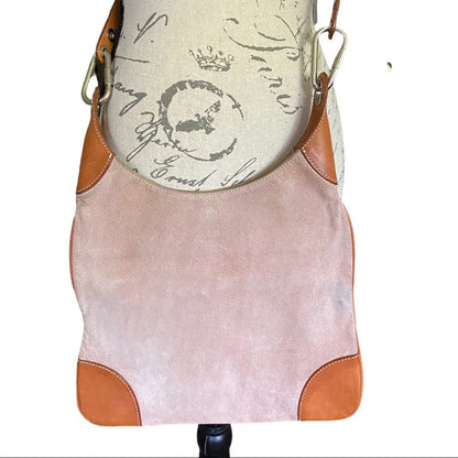 Close up of front of pink Burberry crossbody purse